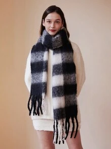 1 szt. damski szalik w kratę z poliestru tęczowego, uniwersalne zastosowanie, gruby i miękki ciepły szalik na wyjścia, dojazdy do pracy, jesień i zima