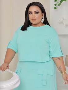 Women's Skirt And Blouse Set - 淺藍色 - 查看 2