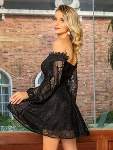 Double Crazy 女式圆领系带长袖夏季连衣裙，适合婚礼、音乐会、派对和所有季节