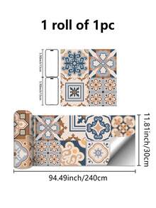1 Cuộn Giấy Dán Tường Trang Trí Phong Cách Bohemian Cổ Điển, Chống Thấm Nước, Chống Dầu, Dễ Vệ Sinh, Chịu Nhiệt, Có Thể Tháo Rời Và Tái Sử Dụng, Thích Hợp Cho Cải Tạo Phòng Khách, Phòng Ngủ, Nhà Bếp Và Phòng Tắm, 3 Kích Thước Tùy Chọn: 11,81*47,24 Inch - Nhiều màu - Xem 14