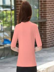 Women's V Neck T Shirts Basic Summer Tees Casual Half Sleeve Tops - 珊瑚粉 - 查看 2