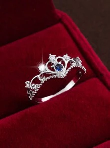 1枚优雅皇冠造型立方氧化锆戒指，女士款 - 彩色 - 查看 5