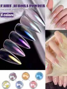 6pcs/Set Aurora Nail Powder, Manicure Glitter With Application Tools, Rainbow Nail Powder, Mermaid Friction Powder, White Pearl Decor, 6pcs Holographic Mirror Aurora Powder - 彩色 - 查看 2