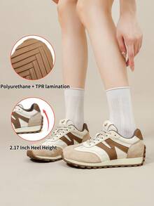 somiliss 1 Pair Women's Sporty Anti-Slip Casual Shoes, Lace-Up Front, Brown Faux Leather & Fabric Upper, Comfortable Soft, Student Running Sneakers, Classic Fashion Low-Top Flat Tennis Outdoor Walking Shoes - Brown - View 7