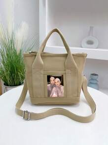 定制图案日式帆布包，时尚简约大容量手提包，适合办公室午餐包，学生通勤包，便携单肩包，适合日常使用或作为礼物 - 彩色 - 查看 7