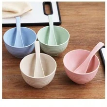 4 件套小麦秸秆纤维碗 宿舍家用防滑创意北欧风格米饭沙拉拉面汤碗套装 适合家庭聚会的餐具