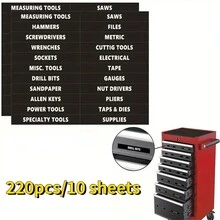 Bộ nhãn hộp dụng cụ 220 chiếc - 10 tờ, bền và chống thấm nước, hoàn hảo để dễ dàng nhận dạng và sắp xếp không gian làm việc hiệu quả - Nhiều màu - Xem 5