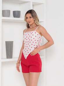 RAW CLOTHING One Size Shirt Set With Tie At The Back And Print, Shorts With Zipper And No Pocket - Red - View 5