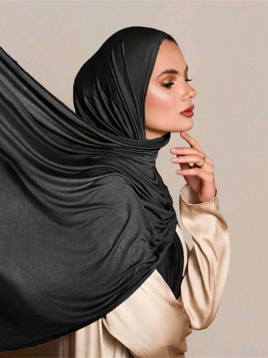 1 chiếc khăn trùm đầu Jersey Hijab bằng vải Modal dành cho nữ, màu trơn mềm mại, thoải mái, thoáng khí, chất liệu Viscose, khăn trùm đầu, khăn trùm đầu thể thao, khăn choàng 170cm X 60cm, thích hợp cho hàng ngày, ngoài trời, cầu nguyện và thờ cúng - màu đen - Xem 1