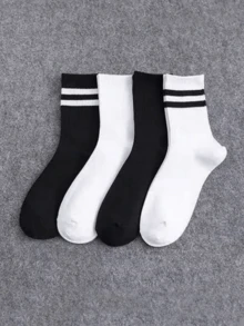 4 双纯黑色和白色中性中筒袜，4 季 - 彩色 - 查看 4