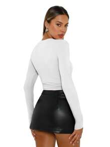 Huskary Women's Crew Neck Long Sleeve T Shirts Slim Fit Tops Sexy Basic Tee