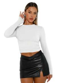 Huskary Women's Crew Neck Long Sleeve T Shirts Slim Fit Tops Sexy Basic Tee