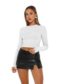 Huskary Women's Crew Neck Long Sleeve T Shirts Slim Fit Tops Sexy Basic Tee