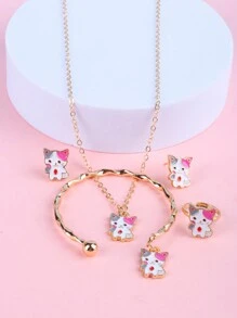 1 套女孩首饰套装，金色锌合金手链项链耳环戒指套装，带花朵和独角兽设计，生日/节日/派对礼物，圣诞礼物 - 彩色 - 查看 8