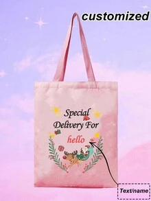 1 Túi Tote Giáng sinh tùy chỉnh có thiết kế hình ông già Noel và tuần lộc, câu trích dẫn truyền cảm hứng, có thể gấp lại, sức chứa lớn, nhẹ, thời trang, túi đeo vai bằng vải canvas cá nhân hóa để sử dụng hàng ngày và túi mua sắm cho phụ nữ - Hồng - Xem 10