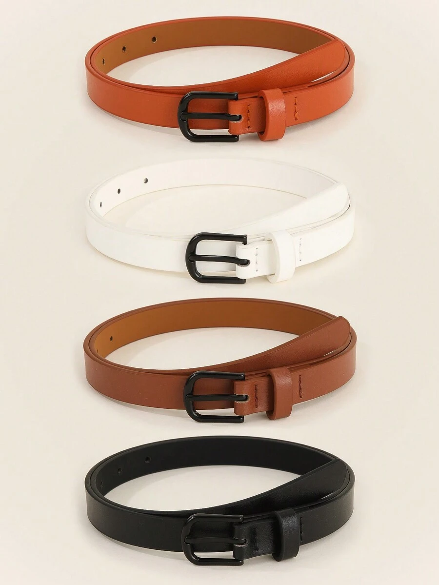 Bộ 4 món nhiều màu, thắt lưng khóa màu đen cho nữ, phong cách tối giản thời trang, phù hợp với váy, quần jean, thắt lưng da PU dùng hàng ngày - Nhiều màu - Xem 1