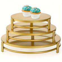 Set de 3 soportes para pastel dorados, soporte circular para postres, bandeja metálica para exhibir cupcakes y dulces, adecuado para bodas, eventos, fiestas de cumpleaños, Navidad