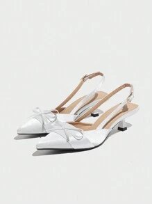 Giày cao gót hở mũi hở gót cho nữ, trang trí nơ, mũi nhọn, thanh lịch cho tiệc tùng, đám cưới, tiệc tối, màu trắng satin, lễ tình nhân mùa thu/đông, thanh lịch, giày cao gót nữ, thanh lịch, giày cao gót mèo - trắng - Xem 5