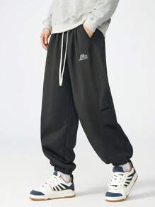 Plus Size Men Loose Fit Pants, Thick Casual Sweatpants With Drawstring - Black - View 3