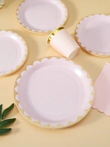 Bộ 25 chiếc đĩa giấy hoa màu hồng nhạt và vàng, khăn ăn và cốc, đồ dùng dùng một lần cho tiệc sinh nhật, đám cưới, tiệc tùng, dã ngoại gia đình - Nhiều màu - Xem 5