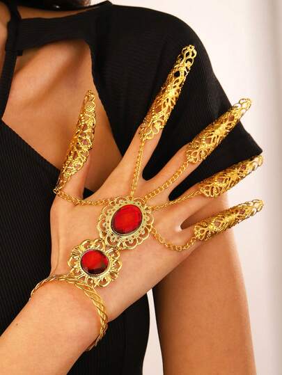 1 件黄金手链镶嵌亚克力女士肚皮舞埃及手链配指甲适合服装