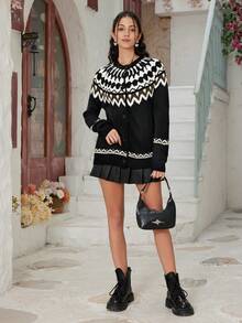 Áo len cardigan dệt kim cổ tròn Raglan thường ngày phong cách retro dài tay thời trang thu đông cho nữ - Đen và trắng - Xem 6