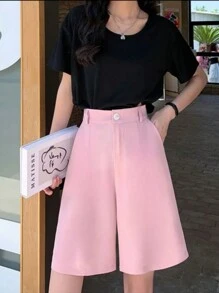 Tailored Bermuda Shorts Without Belt - Gringa Fashion - Baby Pink - View 2