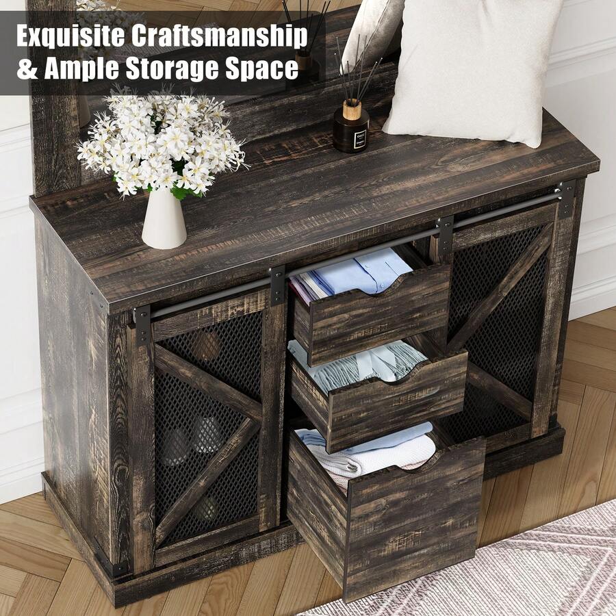 Garvee Garvee Hall Coat Rack With Shoe Cubbies & 7 Coat Hooks,And 3