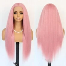 13x4 Light Pink Synthetic Lace Front Wigs Long Straight Pink Wigs 180 Density Pre Plucked Straight Lace Front Wigs Ready To Wear Wigs Pink Lace Frontal Straight Wigs Heat Resistant Fiber Hair Synthetic Lace Front Wigs For Women Daily Use 28 Inch - Hồng - Xem 6
