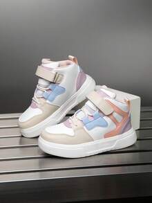 1 para dziecięcych trampek za kostkę, skóra PU, buty do biegania na co dzień, do użytku wewnątrz i na zewnątrz, łatwe w noszeniu, lekkie, antypoślizgowe, oddychające, wygodne, w modnym, patchworkowym kolorze, unisex - Słodki róż - Zobacz 4