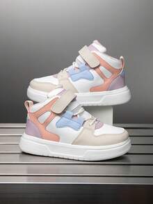 1 para dziecięcych trampek za kostkę, skóra PU, buty do biegania na co dzień, do użytku wewnątrz i na zewnątrz, łatwe w noszeniu, lekkie, antypoślizgowe, oddychające, wygodne, w modnym, patchworkowym kolorze, unisex - Słodki róż - Zobacz 2