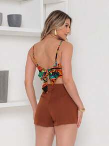 RAW CLOTHING One Size Shirt Set With Tie At The Back And Print, Shorts With Zipper And No Pocket - Marrón - Ver 6