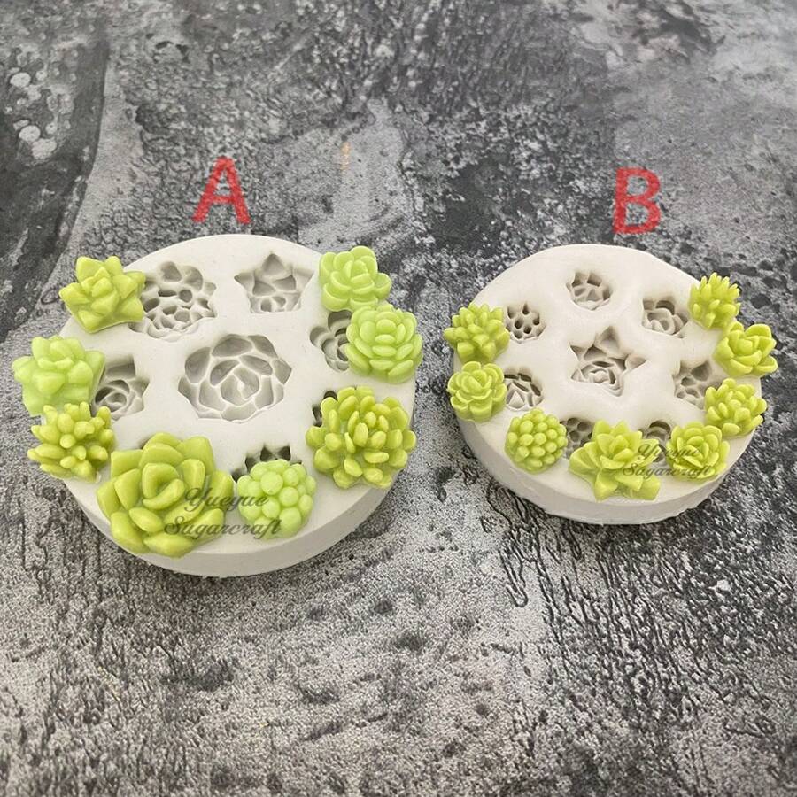 1 Pc Succulent Plants Pattern Silicone Mold Resin Mold DIY 2.3in/2in - Light Grey - View 1