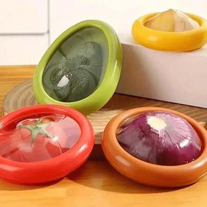 4 件套水果蔬菜保鲜盒套装 - 带盖冰箱储物容器、食品保鲜盒和水果保鲜盒 - 可重复使用且耐用的厨房配件，用于保持新鲜度水果蔬菜抗氧化储物盒，硅胶水果储物盒理想之选，可重复使用的冰箱储物容器水果蔬菜抗氧化储物盒