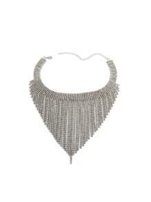 1 件优雅欧美风格流苏水钻颈链，时尚夸张项链，女士派对配饰 - 銀色 - 查看 8