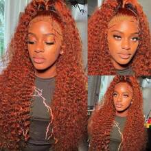 Ginger Deep Wave Wig Human Hair 13x6 Lace Front Wigs Human Hair Ginger HD Lace Frontal Wig 13x6 Curly Human Hair Wig Ginger Curly Lace Front Wig Human Hair Pre Plucked 180 Density 20-34 Inch - Ginger & Orange - View 7