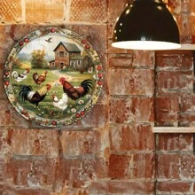 Vintage Hühner Metallschild - 8x8 Zoll rundes Eisenwandbild für Küche, Café rustikale Bauernhaus Dekoration mit humorvollen Tiermotiven, strapazierfähig & wasserfest für Innen- und Außenbereich - Verschiedenfarbig - Übersicht 6