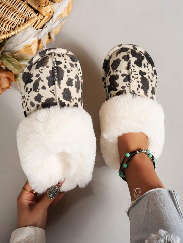 Women's Simple Fashion Indoor Home Comfortable Warm Anti-Slip Soft Plush Slippers, Winter