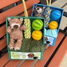 圣诞宠物娃娃套装包括圣诞系列毛毯、毛绒娃娃、自娱自乐声音玩具、厚实咀嚼玩具、绳索拼图玩具、不倒翁玩具、蓝绿组合吸水宠物毯 - 彩色 - 查看 15