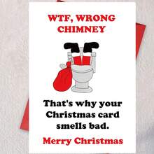 有趣的圣诞贺卡、圣诞老人错误的烟囱、给任何人的有趣卡片、带信封的卡片。 - 紅色 - 查看 2