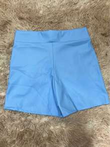Women's Leather Shorts With High Waist And Pockets, Fashion - 淺藍色 - 查看 2