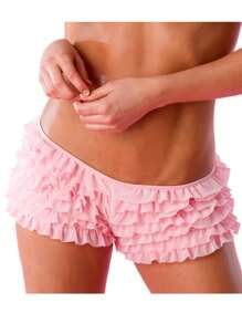Women Y2k Ruffle Shorts With Bow Party Mini Shorts Skirt Low Rise Layered Micro Shorts Pettipants Pj Bottoms - Hồng - Xem 1