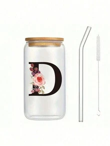 1 件个性化字母圣诞 A TO Z 磨砂玻璃杯，带竹盖和吸管，高硼硅耐热玻璃杯 - 办公室和家庭咖啡杯、生日礼物、女性、妈妈、最好的朋友、伴娘礼物的圣诞礼物 - 彩色 - 查看 13