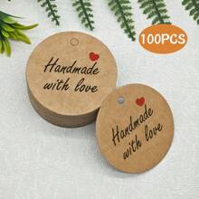 100PCS Handmade Kraft Paper Gift Tags With Letter "Handemade With Love" - For Birthday, Parties, Holidays, Wedding Decor & Crafts
