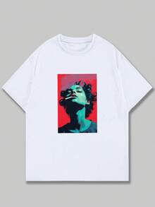 Printed T-Shirt Art Woman Cool Blouse Men's Fashion Comfort Casual Unisex Printed - 白色 - 查看 1
