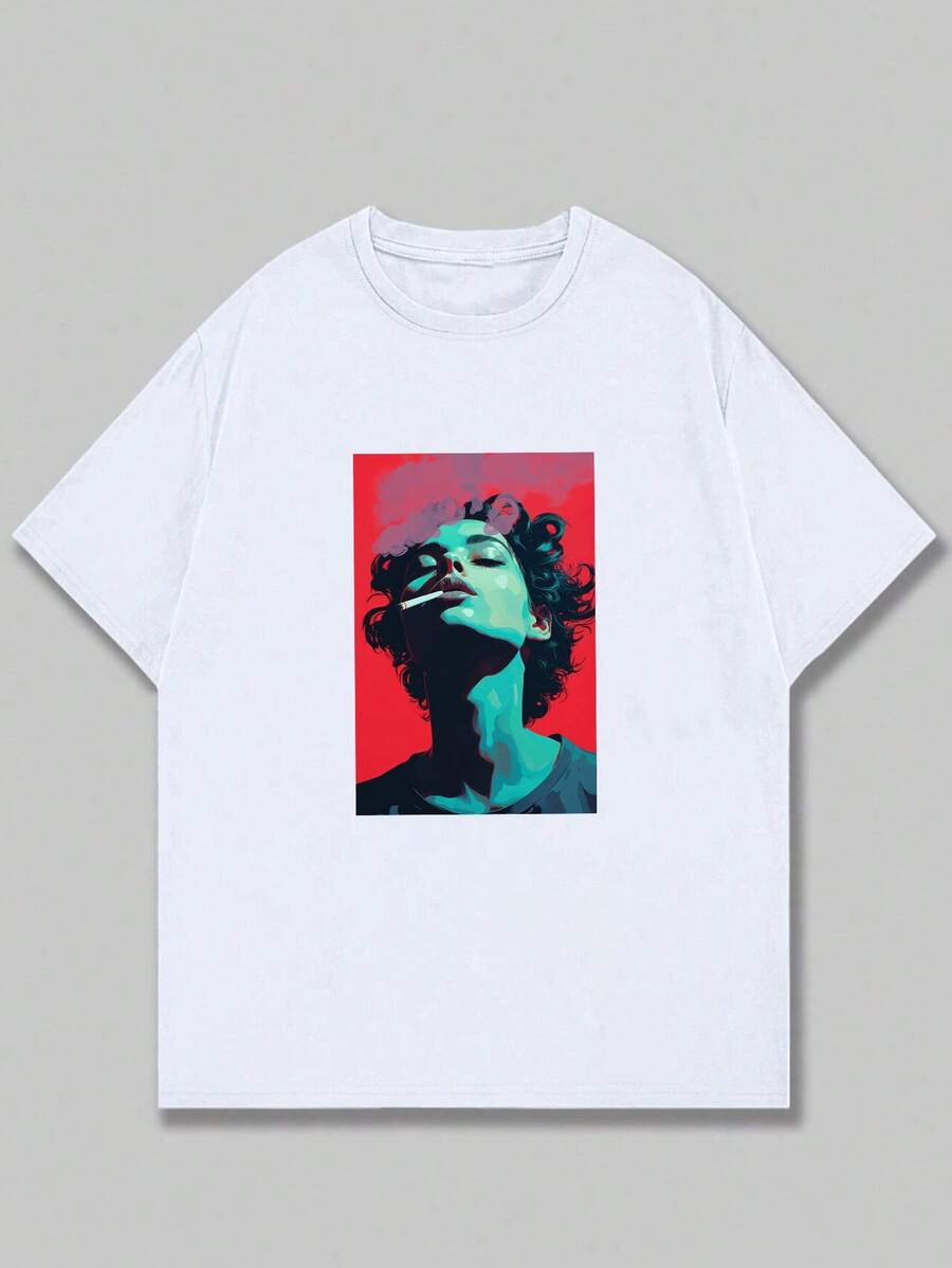 Printed T-Shirt Art Woman Cool Blouse Men's Fashion Comfort Casual Unisex Printed - 白色 - 查看 1