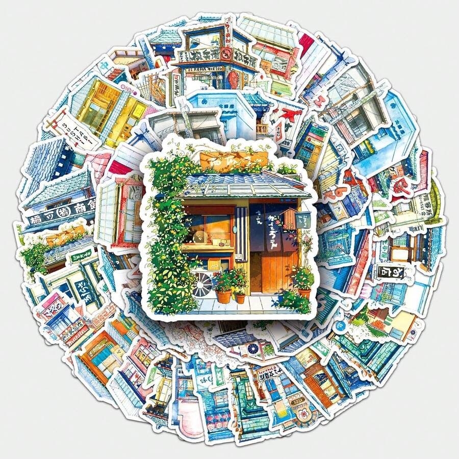 50 张卡通日式复古街边商店贴纸，适用于笔记本电脑水瓶吉他自行车汽车摩托车保险杠行李滑板涂鸦的乙烯基贴纸，可爱贴花，是送给儿童、青少年、男士、女士的最佳礼物。 - 彩色 - 查看 1