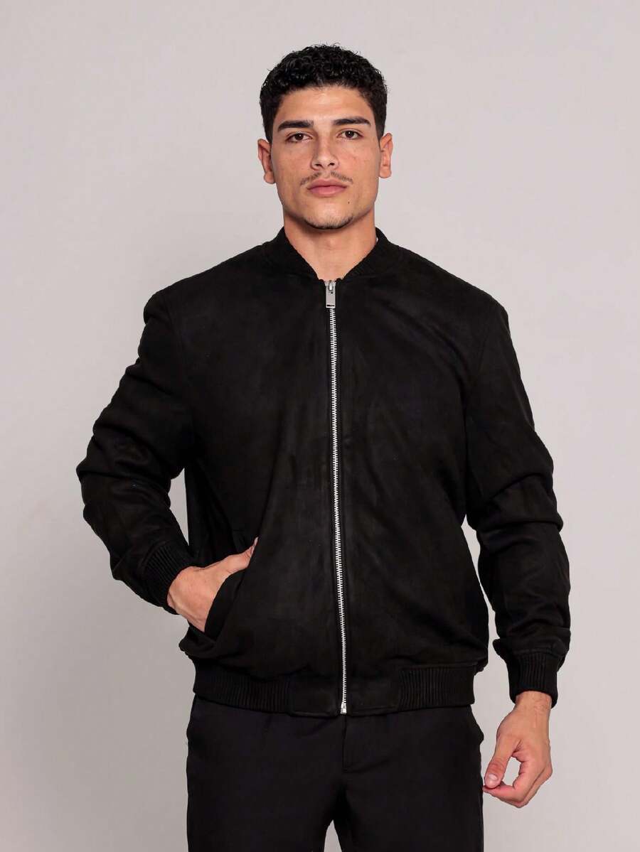 Jaqueta Masculina em camurça - Preto - Visão 1