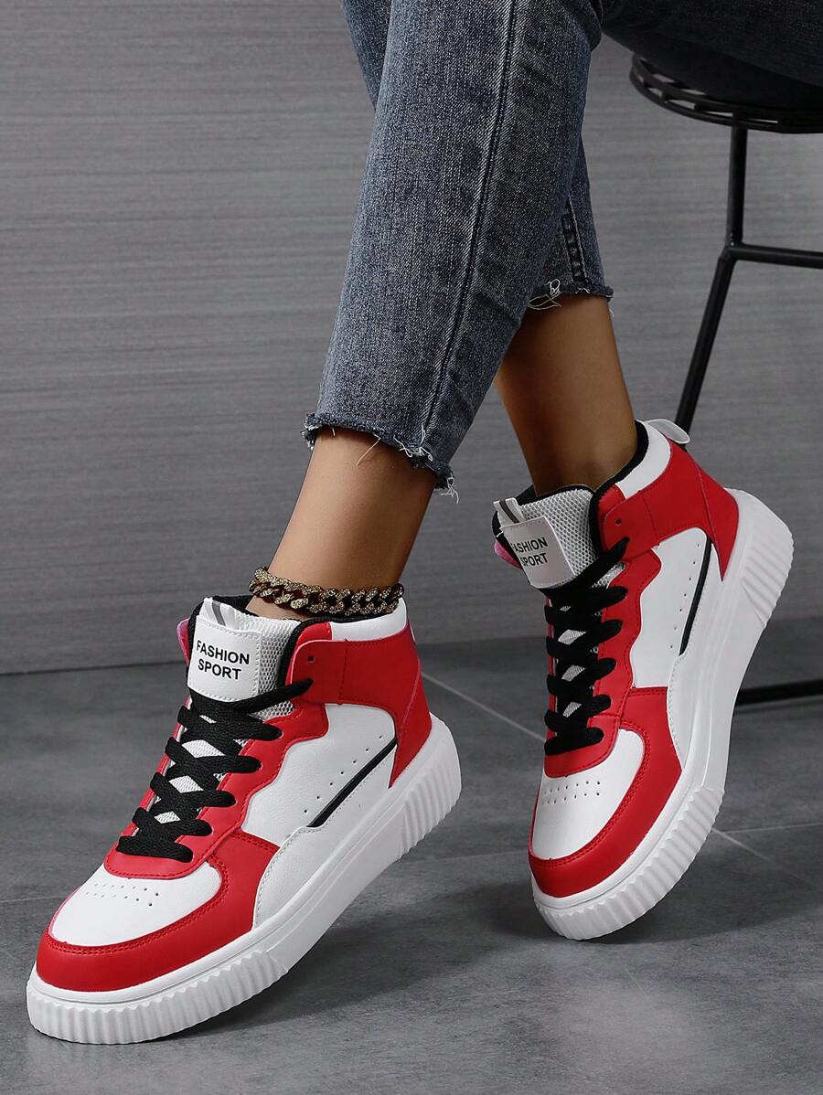 2024 Spring/Summer New Casual Breathable Lightweight Skateboarding Shoes, Fashion All-Match Sporty Shoes For Men/Women, Outdoor Hiking, Size 36-45 - White Red - View 1