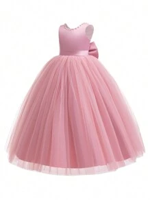 Abito Lungo Bambina Elegante In Garza – Vestito Da Principessa Per Matrimoni E Cerimonie (Taglie 130-160 CM, 11-15 Anni)